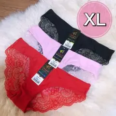 シームレスショーツ 3枚セット XLサイズ レース ブラック ピンク