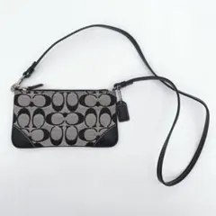 COACH コーチ ポーチ シグネチャー キャンバス レザー グレー ブラック