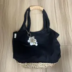 ROOTOTE カゴハンドバッグ（ブラック）花柄チャーム付き