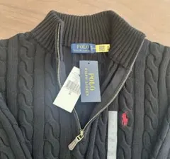 新品タグ有★ラルフローレン ケーブルニット ハーフジップ ★黒M メンズ