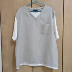 Vネック半袖シャツ ポケット付き