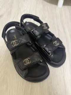 CHANEL ブラック サテン 厚底サンダル 35 - メルカリ