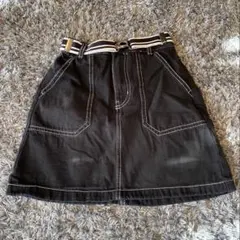 GU キッズ　黒 デニム スカート ベルト付き　S