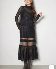 新品 rienda ペプラムマーメイドレースキャミワンピース M
