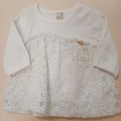 プティマイン80花柄チュールチュニック花刺繍チュールドッキング長袖カットソー白