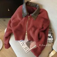 新品 韓国 ニットセーター カーディガン ファスナー レディース GRL 赤 冬