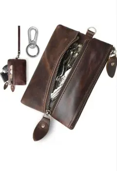 キーケース スマートキー 財布一体型 小銭入れ 革 多機能 コンパクト 軽量