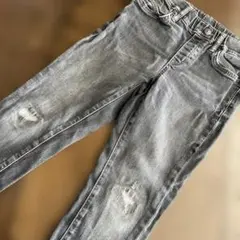 グレー ダメージ加工 スリムフィット パンツ　UNIQLO130