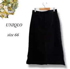 UNIQLO コーデュロイスカート66 黒 サイドスリット カジュアル 4555