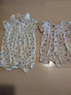 花柄・動物柄ロンパース2点セット