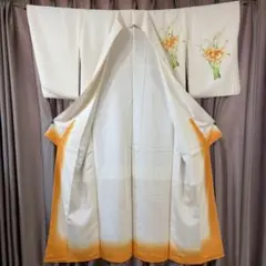 新品正絹訪問着すいせん袷着物付け下げ手縫いしつけ糸付き水仙白地 花柄 上品 和装のサムネイル