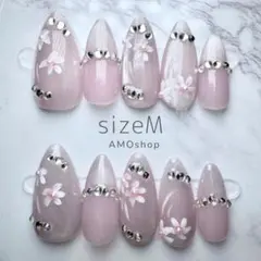 【現品限定】くすみピンク ふんわりマグネット 上品ガーリー ネイルチップ