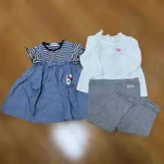 ミキハウス 長袖Tシャツ70 フリルスパッツ80 ボーダーワンピース80セット