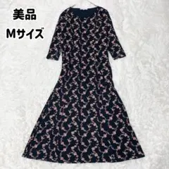 LAURA ASHLEY ローラアシュレイ 花柄ワンピース 9号 Mサイズ 黒