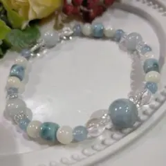 天然石ブレスレット　アクアマリン　ラリマー　マザーオブパール