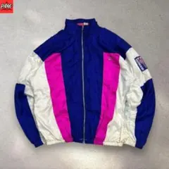 384古着90s NIKE刺繍ロゴナイロントラックジャケット一点物ワッペンマルチのサムネイル