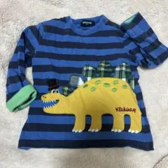 Klädskäp クレードスコープ 恐竜刺繍パッチワーク 長袖Tシャツ 90