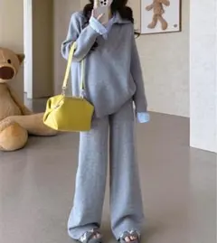 ストライプドッキングニットポロSETUP グレー