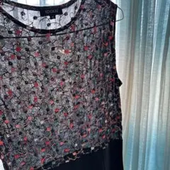 KOOKAI ノースリーブひざ丈ワンピース　透け感　ドレス 刺繍　フランス製