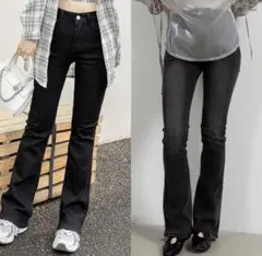 2本セットブーツカットデニム黒とグレーのサムネイル