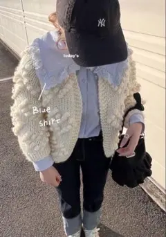 フリル襟ブラウス　ブルー