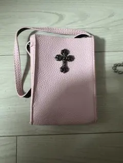 ピンク クロスモチーフ スマホショルダーバッグ