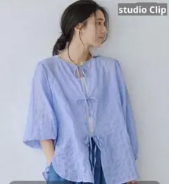 美品studio Clip/2WAYゆったりリボン付ライトブルーシャツ FREE