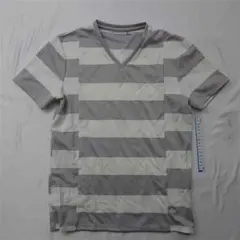 ■カルバン・クライン ボーダーVネックTシャツ グレー系 メンズ M