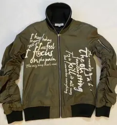 【美品】　ナイロンジャケット　ジップアップ　ブルゾン　カーキ　英字　グランジ