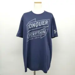 P【XL】アンダーアーマー ロゴプリント クルーネック Tシャツ 半袖 紺