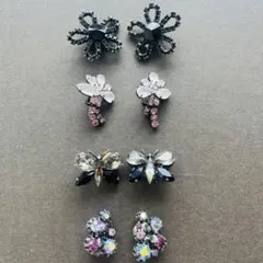 花と蝶ビジューデザイン 大ぶりイヤリング おまとめ ４個セット