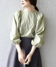 極美品✨ グリーン❤️ シップス 手洗可 ボリュームスリーブブロード 
