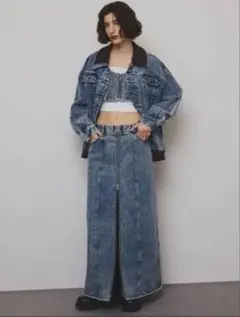AMERI　RIB MIX DENIM SKIRTのサムネイル