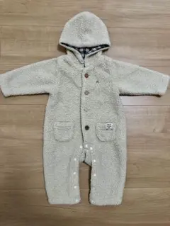 男の子 女の子 もこもこ フード付きロンパース クリーム色 70 ベージュ 秋冬