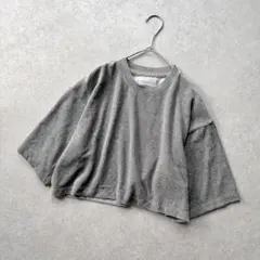 美品 THE NEWHOUSE ベロア Tシャツ クロップド丈 五分袖 グレーのサムネイル