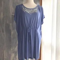 COMME CA 美品 ワチュニック ビジューつき カットソー ブルー