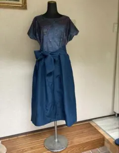上品な知的ブルー系❗️着物リメイクワンピース