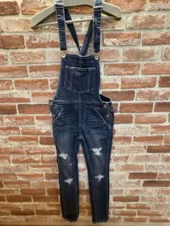 GYDA ダメージ加工ダークブルーサロペット