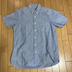 無印良品　洗いざらしオックスボタンダウン 半袖シャツ Ｌ ブルー