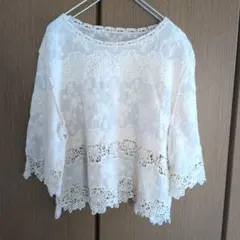 ❀しまむら　レース　トップス　 アイボリー 　ナチュラル　ブラウス