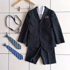 ブラックストライプスーツ 130cm 替えネクタイ・サスペンダー・専用ハンガー付