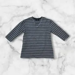 AZUL by moussy Vネック ボーダー カットソー グレー×ネイビーのサムネイル