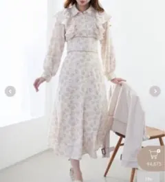 バックレースアップ花柄ワンピース