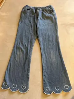 apres les cours ハート刺繍付デニムフレアパンツ