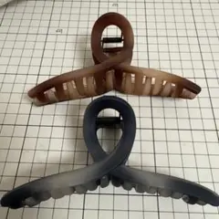 韓国風大サイズヘアクリップセット 2個入り ブルーグレーとキャラメル