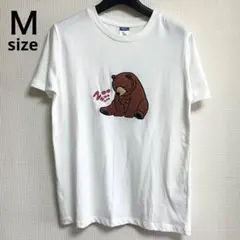 未使用タグ付き Ｍ クロスプラス 居眠りクマ 熊 サガラ刺繍半袖Ｔシャツ 白のサムネイル