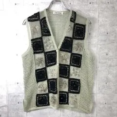 オールド 昭和レトロ古着 レース パッチワーク 花柄クロシェ ニットベスト