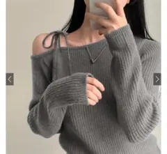 【タグ付き！新品未使用】GRL ワンショルダーリボンリブニットトップス