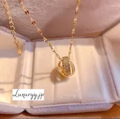 ペダルチェーン 人気★ サージカルステンレス CZダイヤ リングネックレス