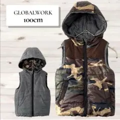 【極美品】グローバルワーク／リバーシブル 中綿ベスト 100cm 迷彩 .